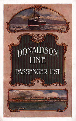 GGA Image ID # 207cbc16f0 Front Cover of a Cabin Passenger List from the TSS Cassandra of the Anchor-Donaldson Line, Departing 12 May 1920 from Glasgow to Québec and Montréal.
