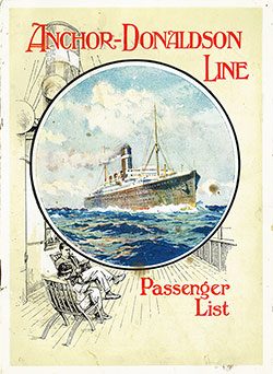 Front Cover of a Second Cabin Passenger List from the SS Cassandra of the Anchor-Donaldson Line, Departing 28 March 1923 from Glasgow to Halifax and Portland, ME