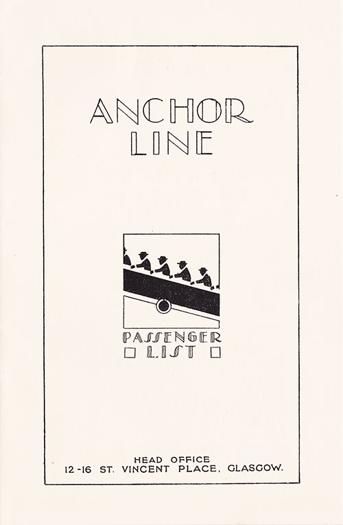 Title Page, TSS Caledonia Saloon and Tourist Class Passenger List, 16 September 1932.