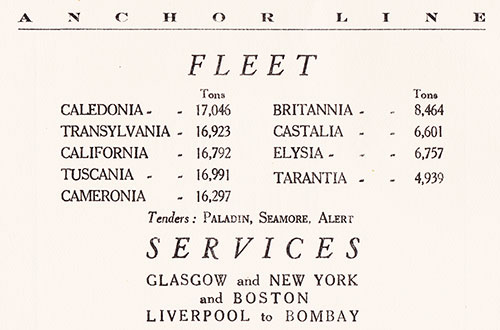 Anchor Line Fleet and Services, 1932.