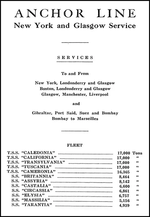 Anchor Line Services and Fleet List, May 1930.