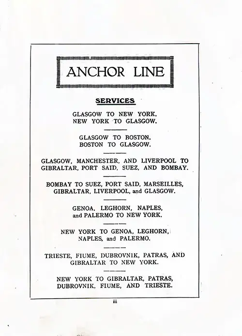 Global Services of the Anchor Steamship Line, 1922.