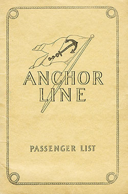 Front Cover, Saloon and Second Class Passenger List from the SS Cameronia of the Anchor Steamship Line, Departing Saturday, 5 July 1924, from New York and Boston to Glasgow.