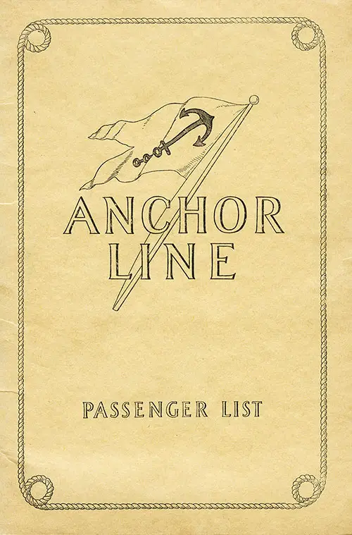 Front Cover, Saloon and Second Class Passenger List from the SS Cameronia of the Anchor Steamship Line, Departing Saturday, 5 July 1924, from New York and Boston to Glasgow.