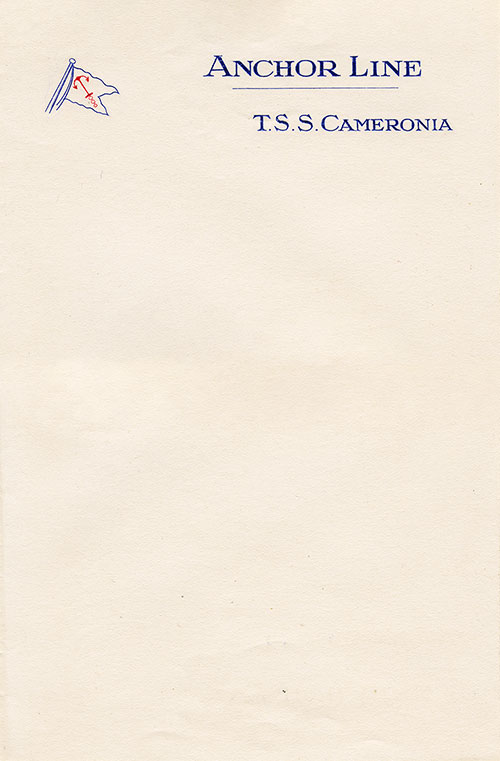 Anchor Line TSS Cameronia Stationery: Letterhead.