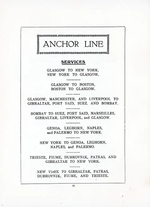 Anchor Line Services, 1922.