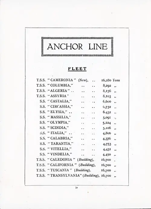 Anchor Line Fleet List, 1922.