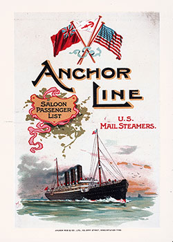 Front Cover of a Saloon Passenger List from the SS Furnessia of the Anchor Steamship Line, Departing Thursday, 25 August 1904, from Glasgow to New York.