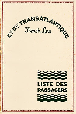 Front Cover of a First Mediterranean Cruise Passenger List from the SS France of the CGT French Line, Departing 10 January 1931 from New York to Marseilles via Vigo, Casablanca, Rabat, Gibraltar, Naples, Capri, Monaco, and return via Le Havre or directly to New York.