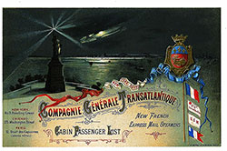 Front Cover of a Cabin Passenger List from the SS La Bretagne of the CGT French Line, Departing 1 September 1888 from New York to Le Havre