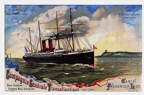 Back Cover, CGT French Line SS La Bretagne Cabin Passenger List - 1 September 1888.
