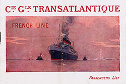 Front Cover of a Cabin Passenger List from the SS La Touraine of the CGT French Line, Departing 24 February 1920 from Le Havre to New York.