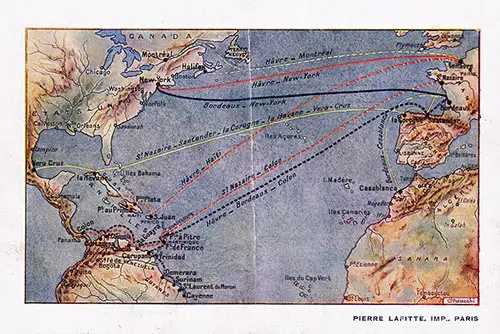 Track Chart / Route Map on the Back Cover, CGT French Line SS La Touraine Cabin Passenger List, 24 February 1920.