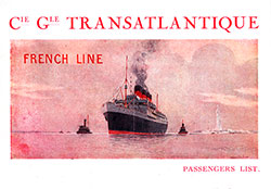 Front Cover, First and Second Cabin Passenger List from the SS Lafayette of the CGT French Line, Departing 5 August 1922 from Le Havre to New York.