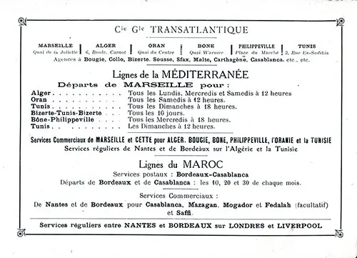 Service to the Mediterranian and Morocco, 1922.