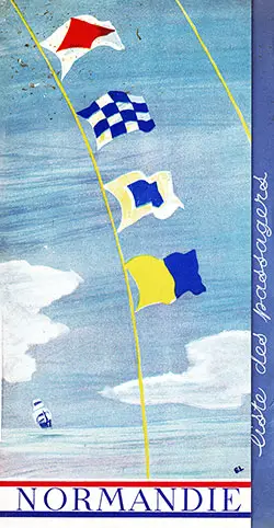Front Cover of a Third Class Passenger List from the SS Normandie of the CGT French Line, Departing 25 September 1937 from Le Havre To New York.