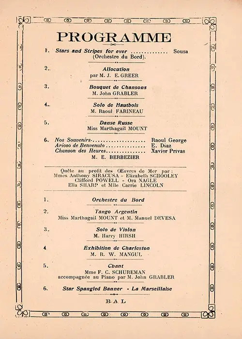 Charity Fête Program, SS Suffren, 24 January 1927.