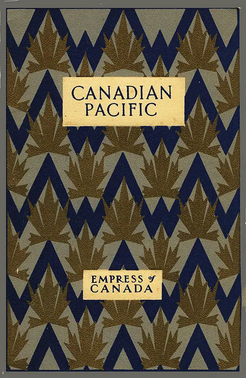 Front Cover, SS Empress of Canada First and Second Class Passenger List of the Canadian Pacific Line (CPR-CPOS), Departing Thursday, 12 June 1930 from Vancouver and Victoria to Manila.