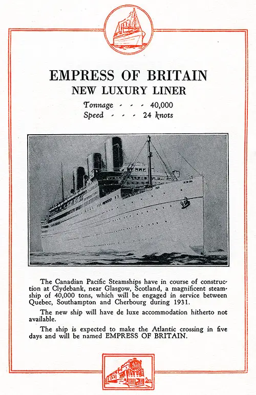 Empress of Britain, New Luxury Liner.