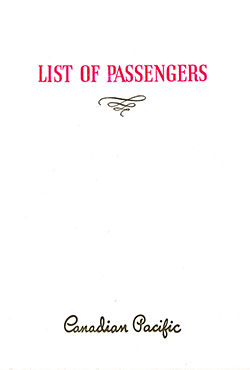 Front Cover, SS Montrose Cabin Passenger List of the Canadian Pacific Line (CPR-CPOS), Departing Friday, 4 August 1939, from Liverpool to Québec and Montréal via Belfast and Greenock.