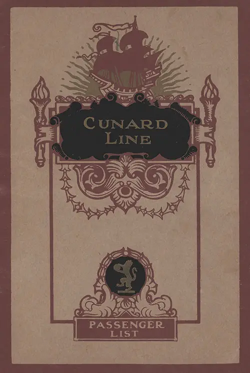 List of Passengers aboard the Cunard Line RMS Aquitania November 1927