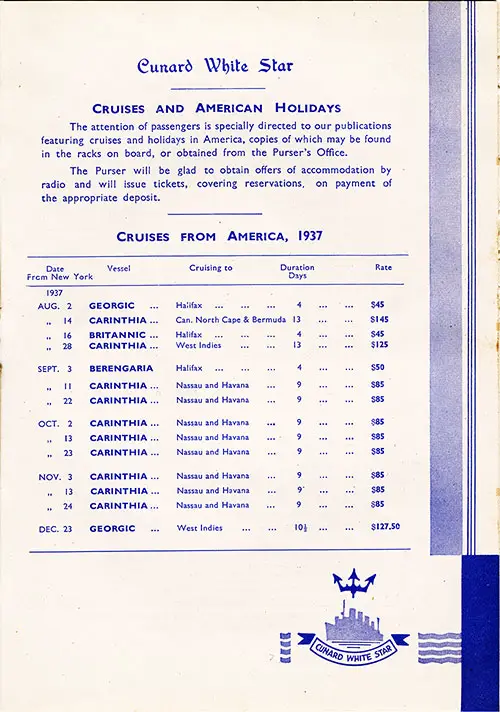 Advertisement: Cruises from America 1938.
