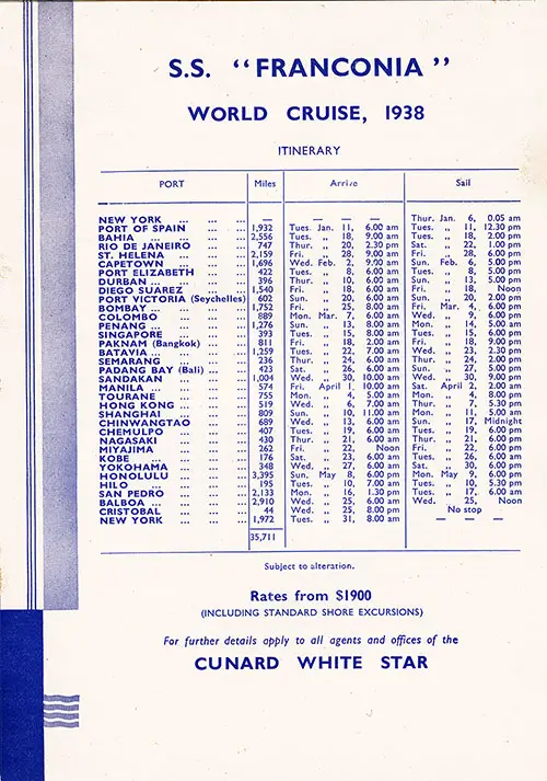 Advertisement: SS Franconia World Cruise 1938.
