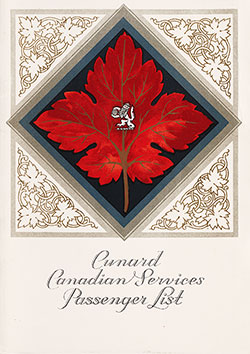 Front Cover of a Cabin Passenger List from the RMS Ausonia of the Cunard Line, Departing 29 September 1928 from Southampton to Québec and Montréal.