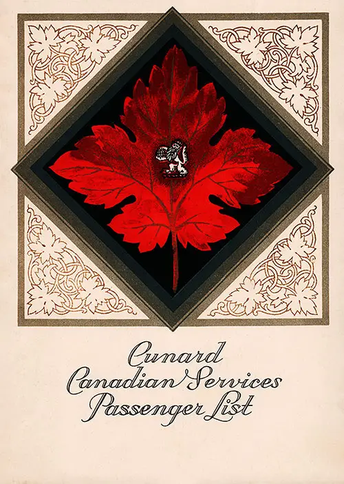 Front Cover, Cunard Line RMS Ausonia Cabin Class Passenger List - 20 September 1930.