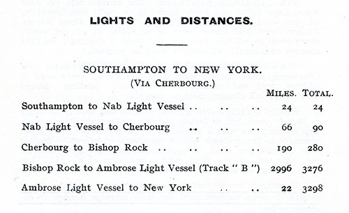 Lights and Distances - Southampton to New York via Cherbourg.