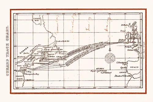 Track Chart on the Back Cover of a Cunard Line RMS Campania Saloon Passenger List from 7 May 1898.