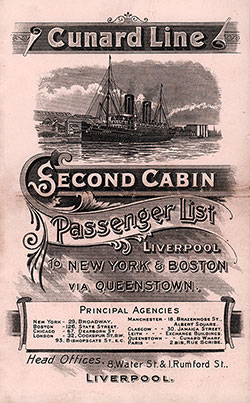 Passenger Manifest, Cunard Line RMS Etruria, 1904, Liverpool to New York