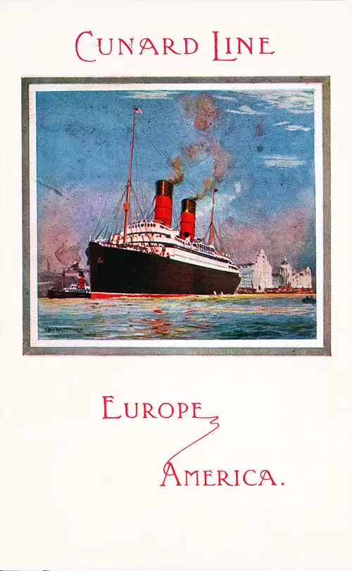 Front Cover of a Saloon Passenger List for the RMS Laconia of the Cunard Line, Departing Tuesday, 6 August 1912 from Liverpool to Boston via Queenstown (Cobh)
