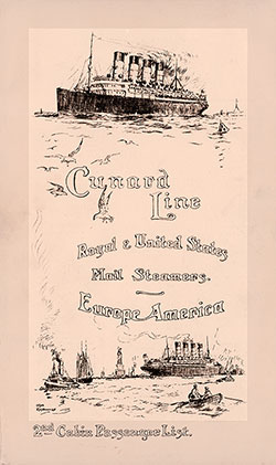 Front Cover of a Second Cabin Passenger List for the RMS Laconia of the Cunard Line, Departing 1 October 1912 from Liverpool to Boston