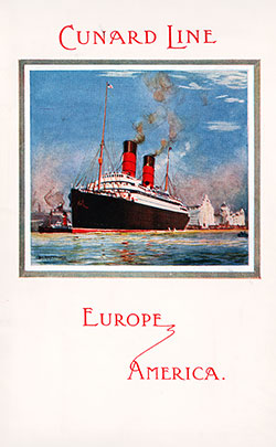 Front Cover of a First Class Passenger List for the RMS Laconia of the Cunard Line, Departing Tuesday, 10 June 1913 from Liverpool to Portland, ME and Boston via Queenstown (Cobh)