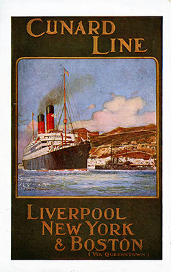 Front Cover of a Saloon Passenger List from the RMS Mauretania of the Cunard Line, Departing 6 October 1909 from New York to Liverpool via Queenstown (Cobh)