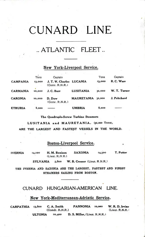 Cunard Atlantic Fleet, 1909.