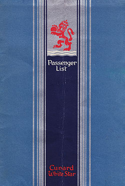 Front Cover of a First Class Passenger List from the RMS Queen Elizabeth of the Cunard Line, Departing 23 June 1949 from Southampton to New York.