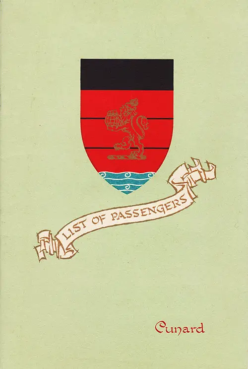 Cabin Passenger List from the RMS Queen Elizabeth of the Cunard Line, Departing 17 August 1955 from New York to Southampton.