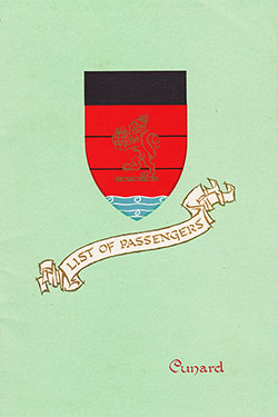 Front Cover of a Cabin Passenger List from the RMS Queen Elizabeth of the Cunard Line, Departing 22 September 1955 from Southampton to New York.