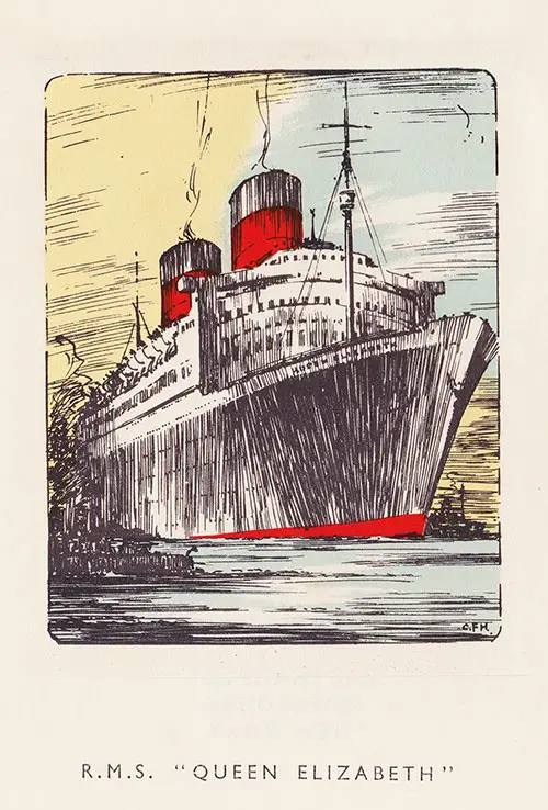 Sketch of the RMS Queen Elizabeth, Cabin Passenger List from 22 September 1955.
