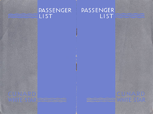 Covers of a Cunard Line RMS Queen Mary Cabin Class Passenger List from 7 April 1951.