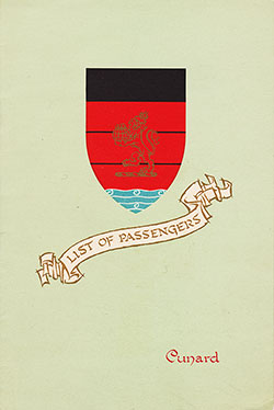 Front Cover of a Cabin Class Passenger List from the RMS Queen Mary of the Cunard Line, Departing 19 February 1955 from Southampton to New York.
