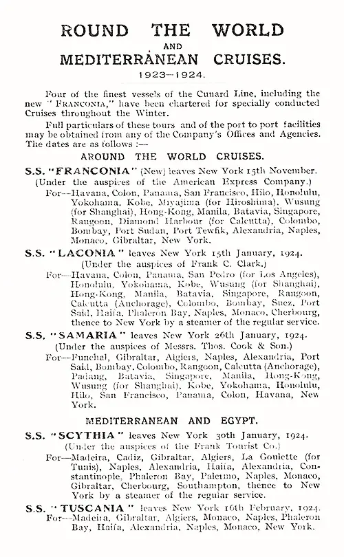 ROUND THE WORLD AND MEDITERRANEAN CRUISES. 1923—1924.