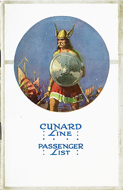 Front Cover of a Saloon Passenger List from the RMS Samaria of the Cunard Line, Departing Saturday, 25 October 1924 from Liverpool to Boston and New York.