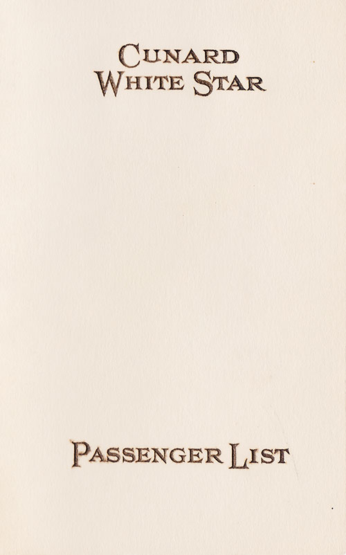 Front Cover of a Third Class Passenger List from the RMS Samaria of the Cunard Line, Departing 24 August 1935 from Liverpool to Boston and New York.
