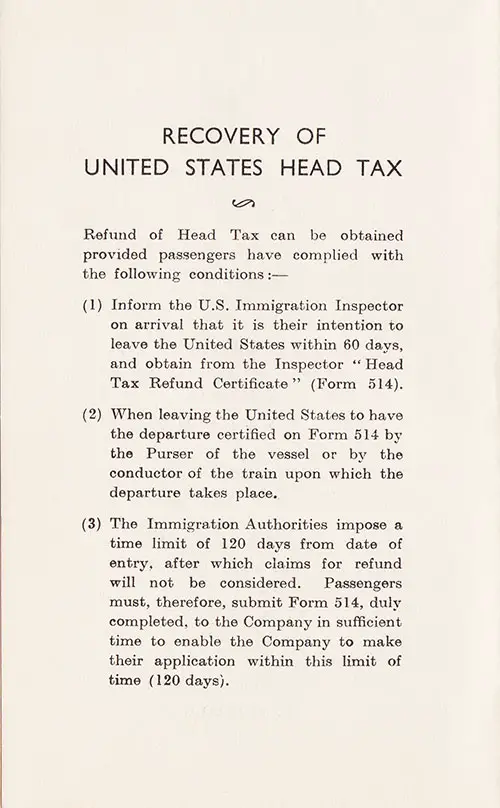 Head Tax Recovery, RMS Samaria Passenger List, 24 August 1935.