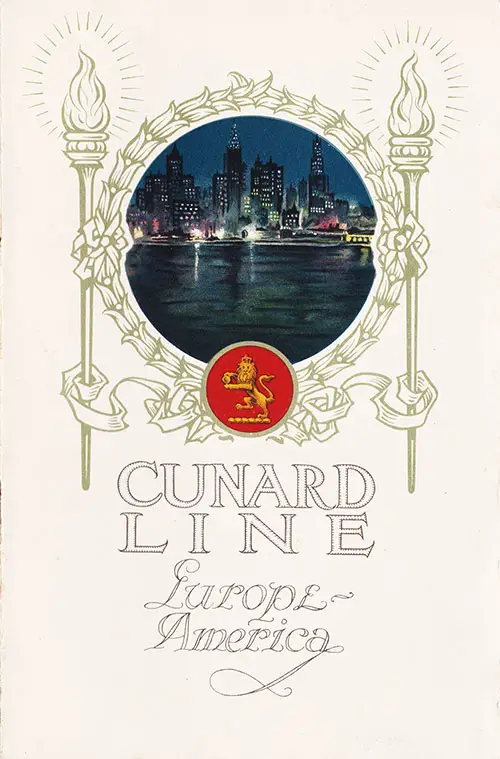 Front Cover of a Cabin Passenger List from the RMS Saxonia of the Cunard Line, Departing 4 July 1921 from London to New York.