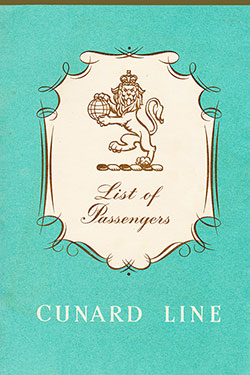 Front Cover of a Tourist Class Passenger List from the RMS Saxonia of the Cunard Line, Departing 27 July 1960 from Southampton to Québec and Montréal.