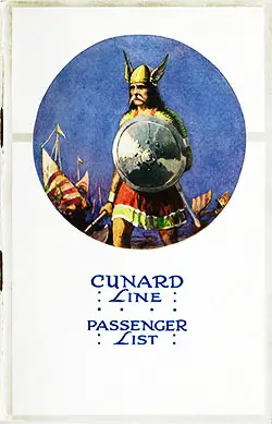 Front Cover of a Saloon Passenger List from the RMS Scythia of the Cunard Line, Departing Saturday, 4 October 1924 from Liverpool to Boston and New York